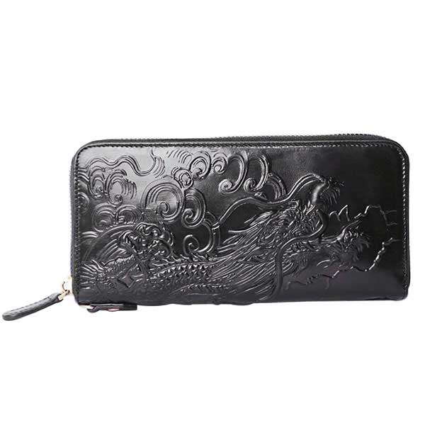 楽天市場】長財布 ラウンドファスナー ブラック 黒 ドラゴン 龍 竜