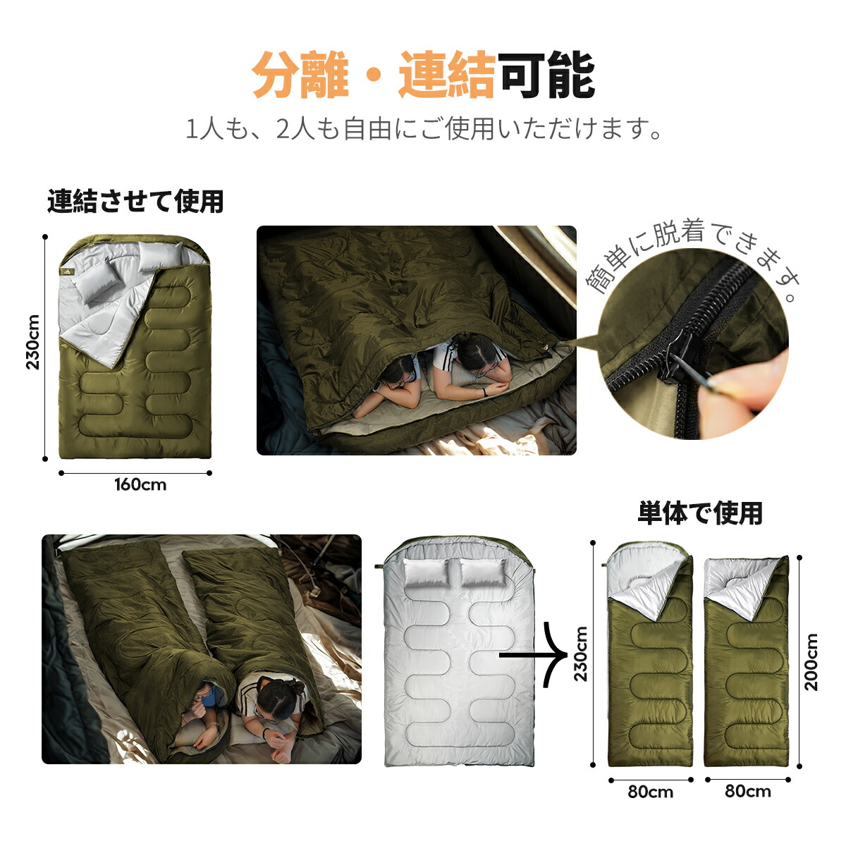 楽天市場】MEREZA 寝袋 2人用 防水寝袋 コンパクト 封筒型210T防水