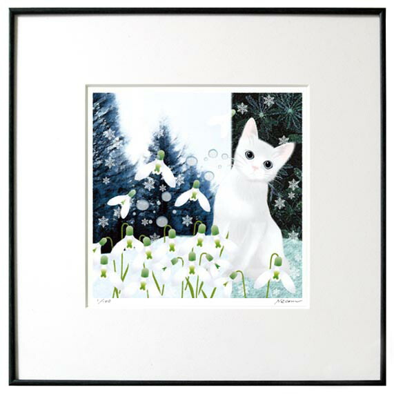 楽天市場】猫夢アート版画「スノードロップ」 白猫 【猫 アート