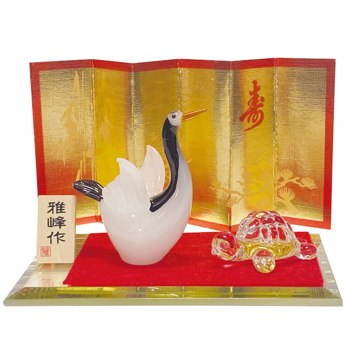 楽天市場】ビードロ鶴亀長寿飾り MG190 瀬戸取寄 置物 鶴 ツル 亀 かめ