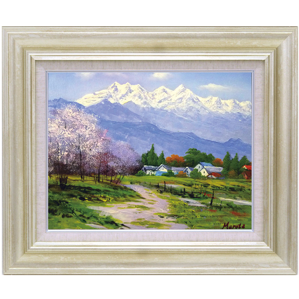 手書き油絵 色づく湖と山 額付き 肉筆絵画 インテリア 油彩画 手書き