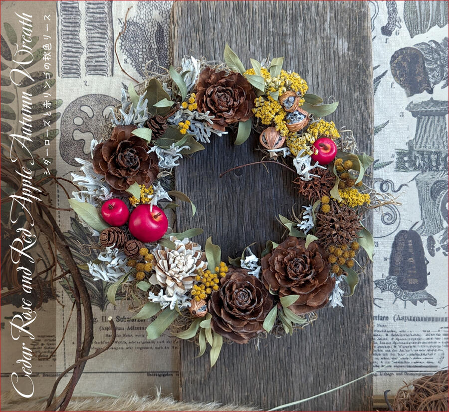 楽天市場】ドライフラワー 秋リース【シダーローズと赤リンゴの秋色