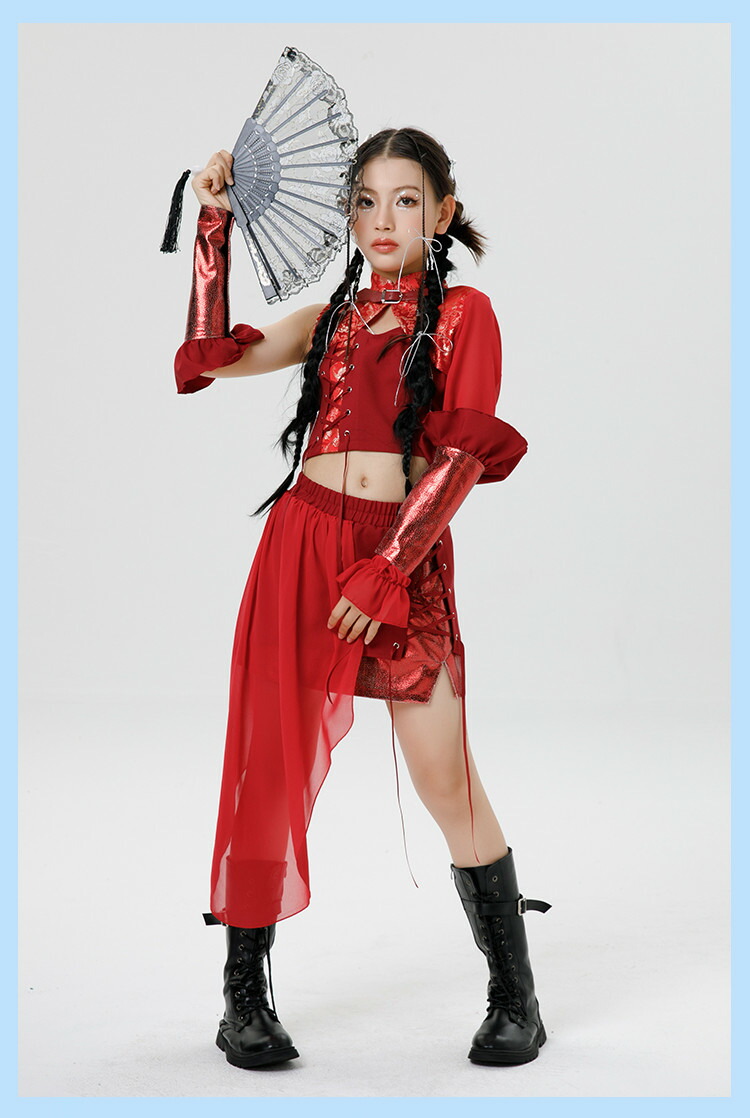 楽天市場】赤 キッズダンス衣装 セットアップ へそ出し トップス