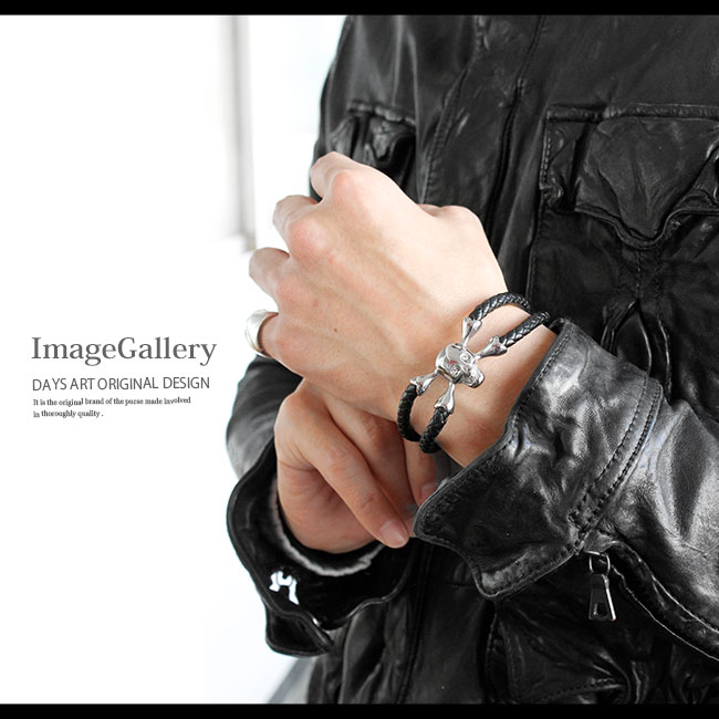 楽天市場】ブレスレット レザーブレス メンズ スカルヘッド 2連