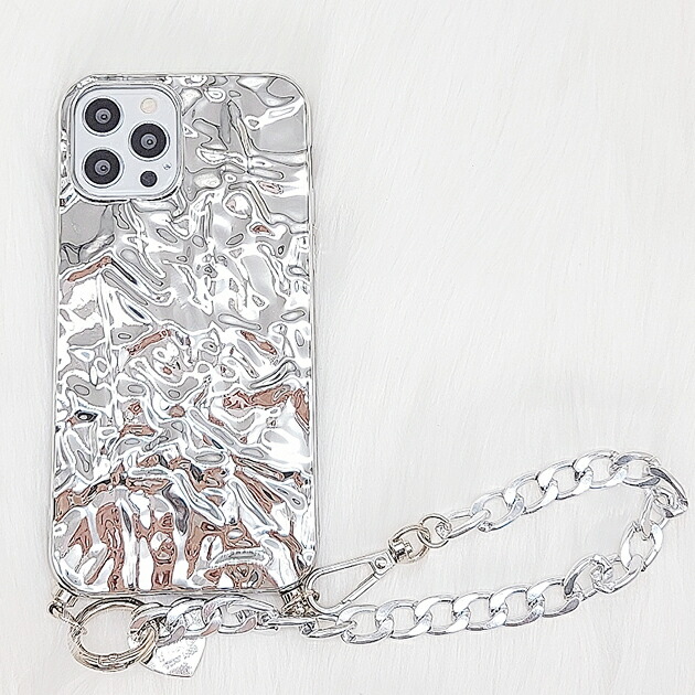 楽天市場】チェーン付 シルバー メタリック iPhoneケース スマホケース