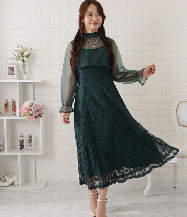 楽天市場】シフォンブラウス付きレーシィキャミソールワンピース 女性