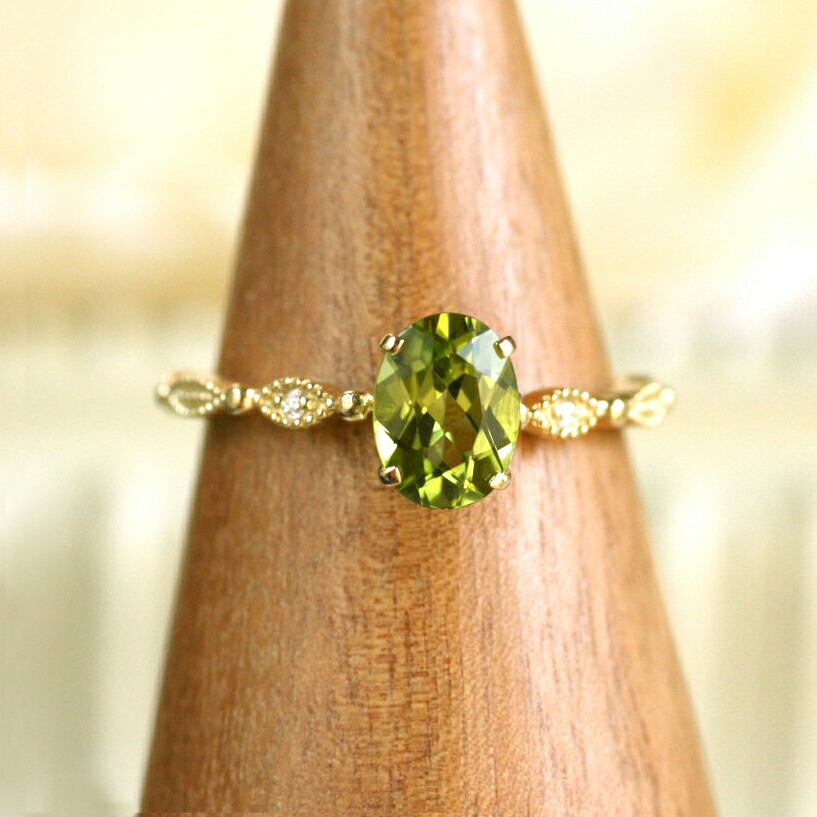 楽天市場】K18 ペリドット ダイヤモンド リングK18 18K 18金 gold