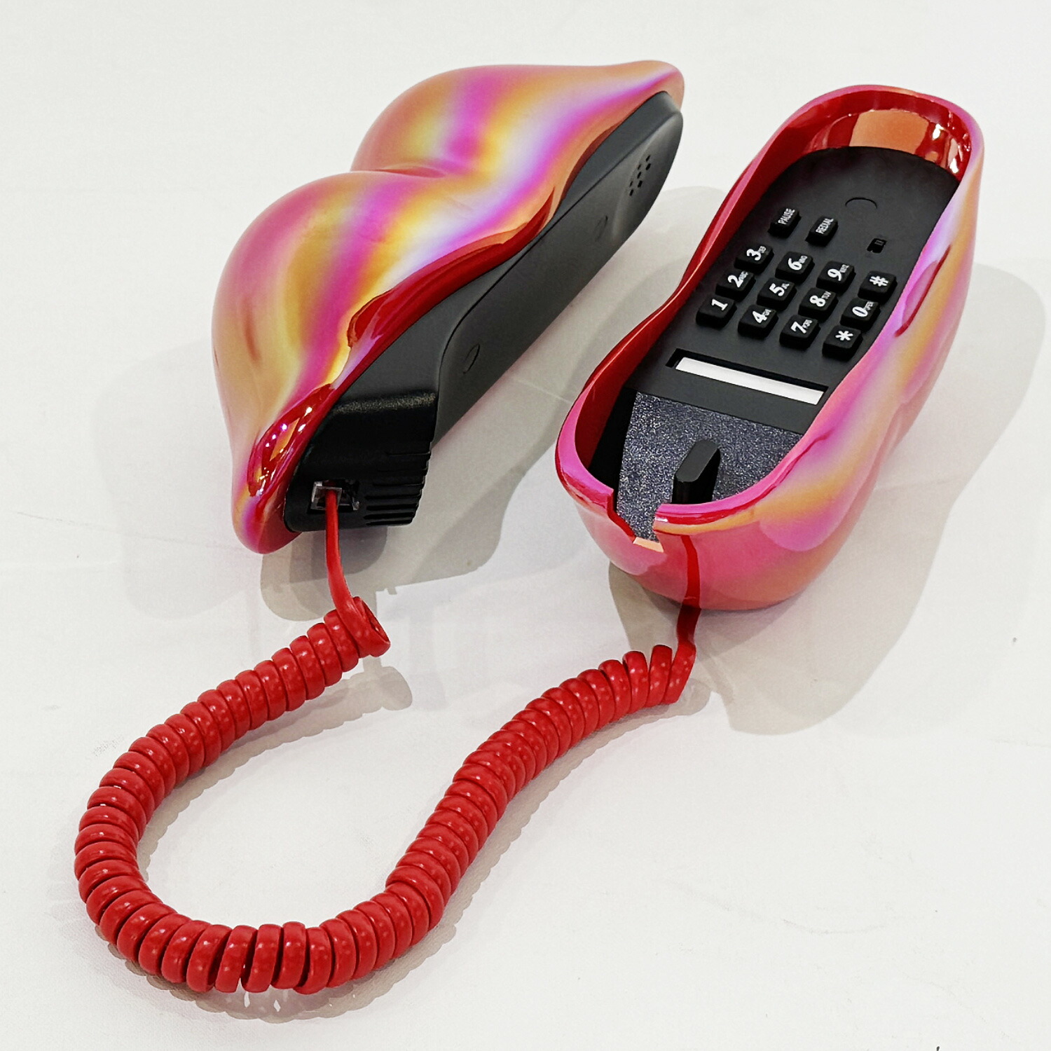 楽天市場】電源不要 固定電話機【 リップ型 】 レッド 電話機 受話器