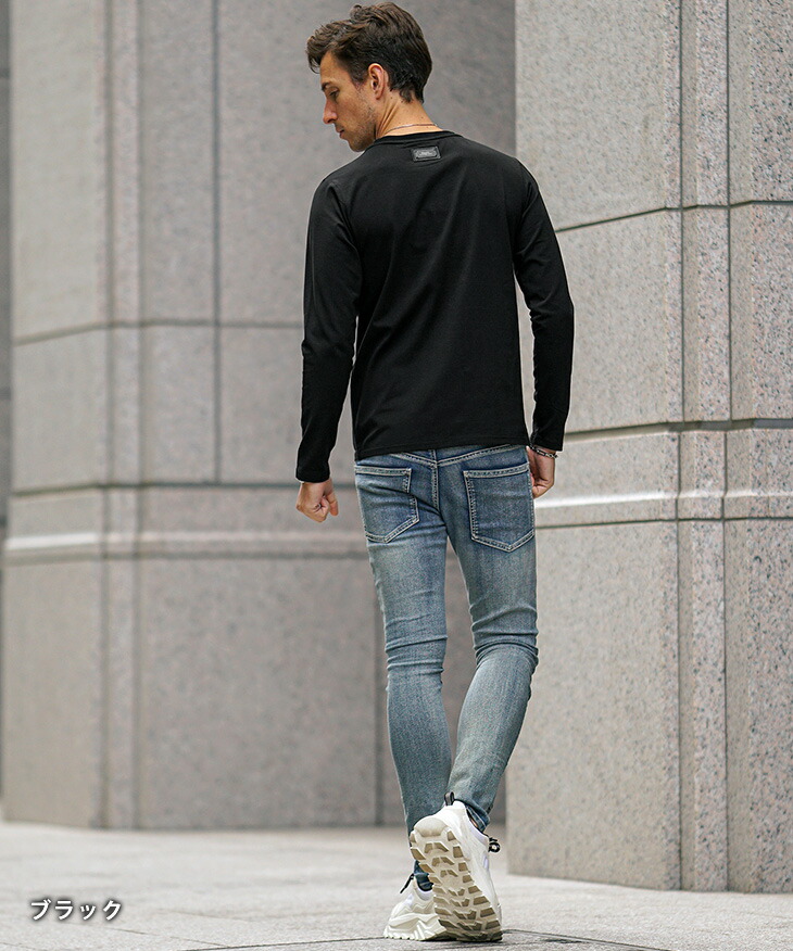 楽天市場】クルーネック Tシャツ メンズ ブランド 長袖 黒Tシャツ