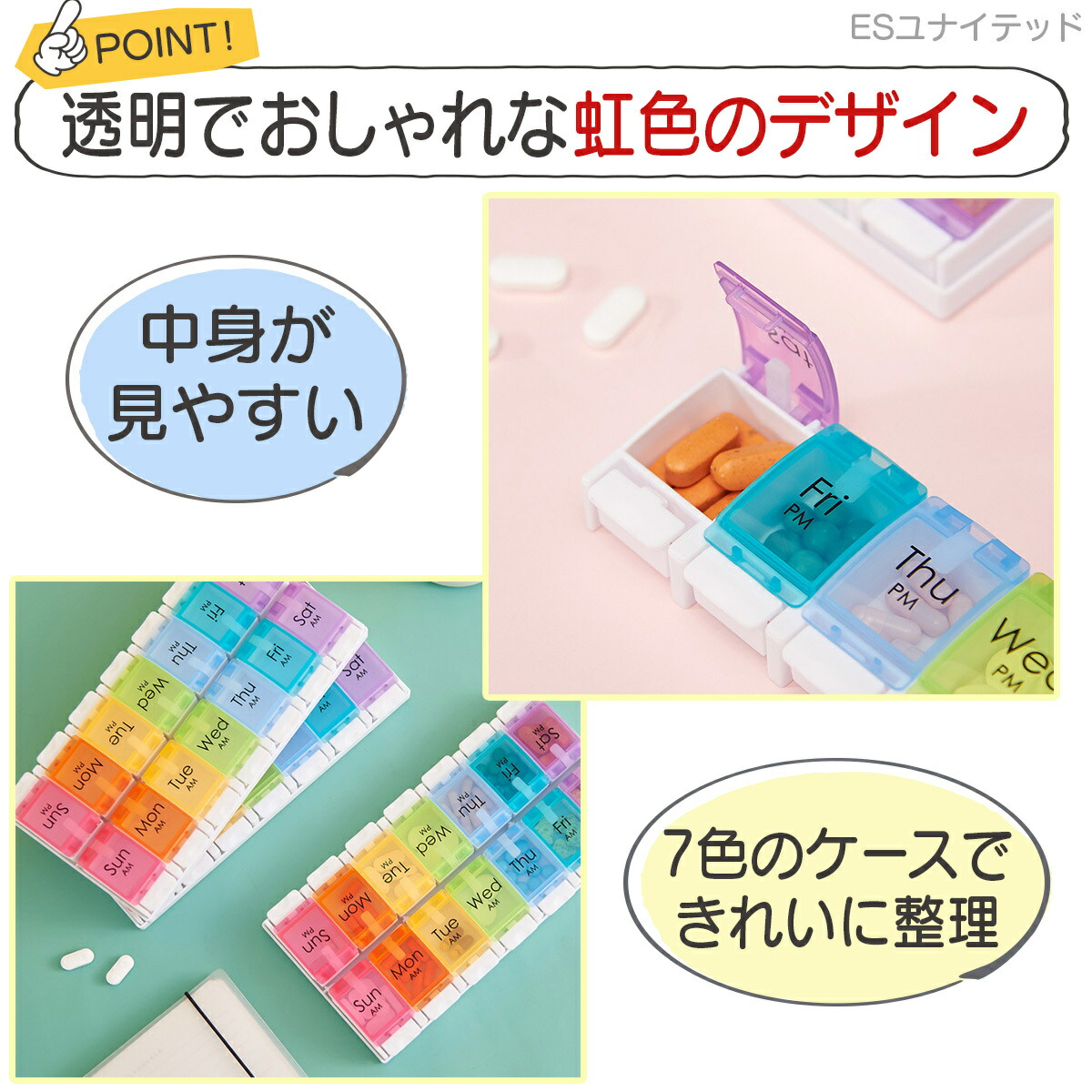 楽天市場】＼楽天1位／ 薬ケース カラフル 7色 1週間 1日2回 1週間分