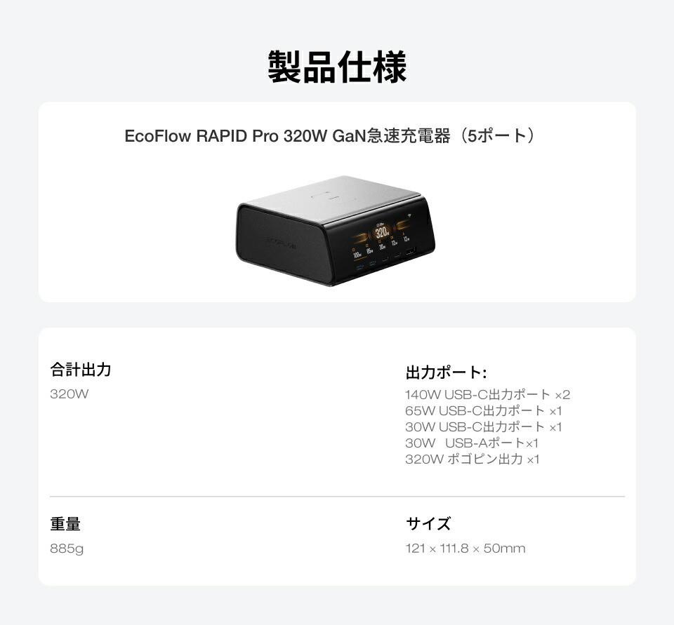 729 EcoFlowRAPIDPro320WGaN急速充電器5ポート/6台台 楽天市場