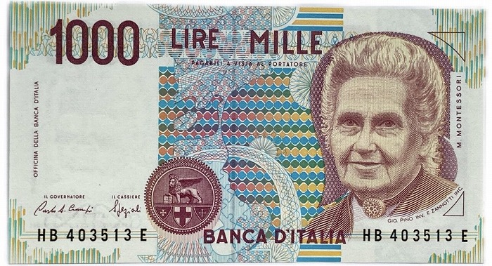 楽天市場】イタリア紙幣 1000リラ 未使用 1990年 モンテッソーリ 世界