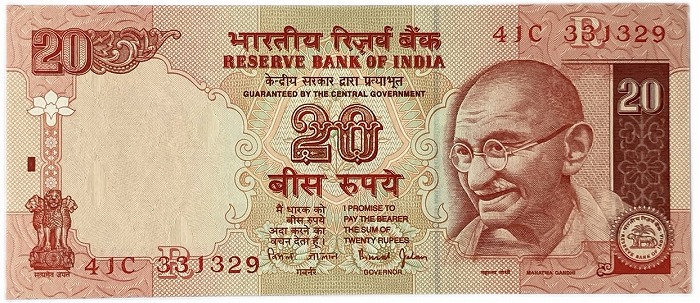 楽天市場】インド紙幣 20ルピー 未使用 ピン札 ガンジー 世界 外国