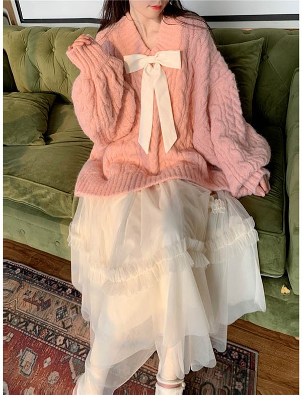 楽天市場】ニットセーター ピンク トップス 長袖 オーバーサイズ