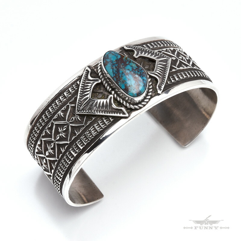 NAVAJO ナバホ R刻印 スタンプワーク ターコイズシルバーバングル