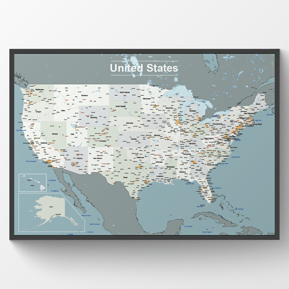 楽天市場】アメリカ地図ポスター 英語版 world map america インテリア