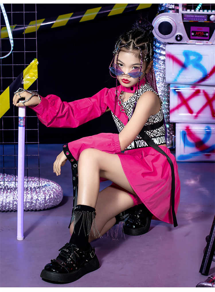 楽天市場】ネオンピンク 片袖 キッズダンス衣装 女の子 ピンク