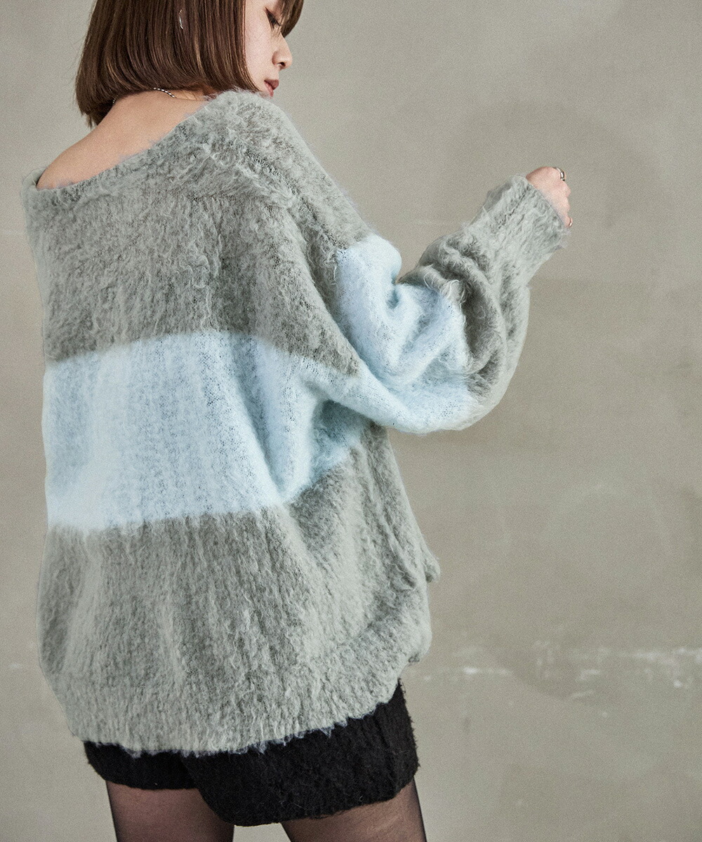 楽天市場】モヘアVネック クロップドニット セーター バイカラー