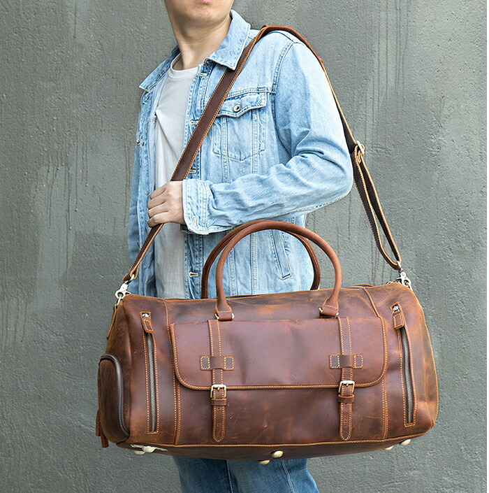 楽天市場】ボストンバッグ メンズ 本革 軽量 牛革 革 肩パッド付き