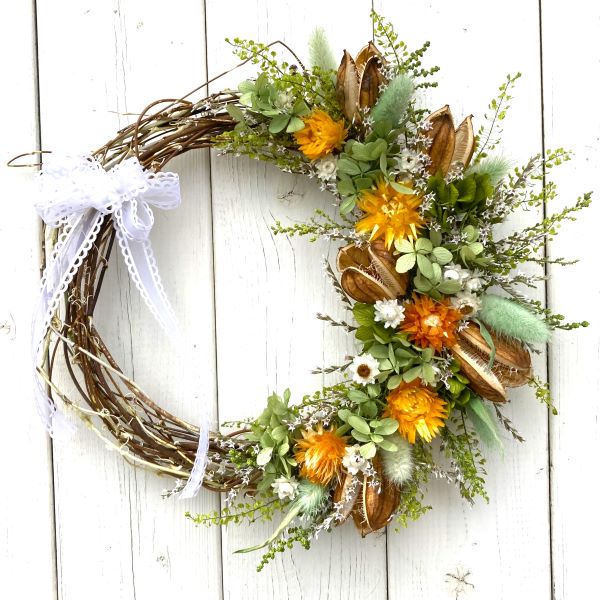 楽天市場】ドライフラワーリース【ナチュラルハーフリース オレンジ