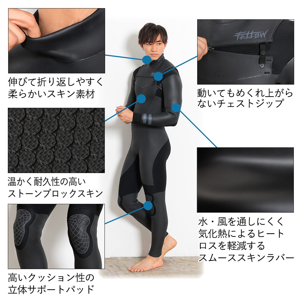 楽天市場】FELLOW セミドライ 5×3mm ウェットスーツ チェストジップ