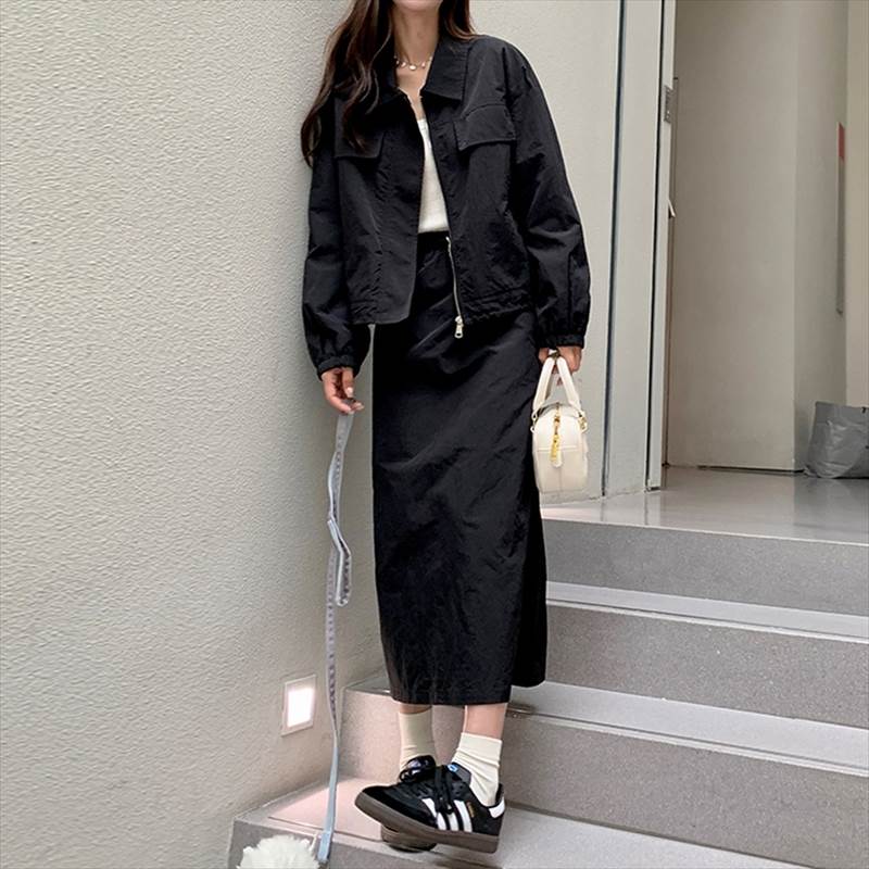 楽天市場】ジャケット＋スカートセットアップ 襟付きジッパーシャツ＋