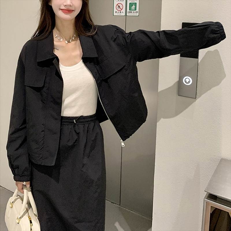 楽天市場】ジャケット＋スカートセットアップ 襟付きジッパーシャツ＋