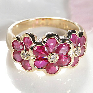 楽天市場】K18YG ルビー＆ダイヤモンド フラワー リングファッション