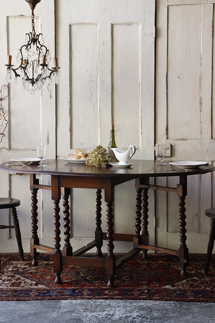 英国アンティーク木製ゲートレッグテーブル/ダイニング机/バタフライ