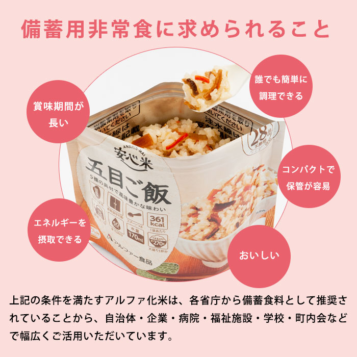 楽天市場】非常食 アルファ米 安心米 五目ご飯 100g アルファー食品[M