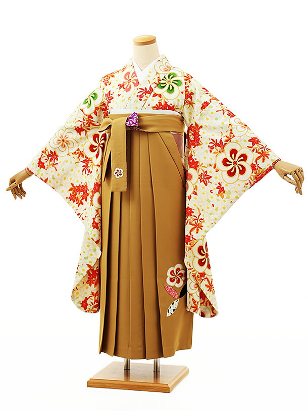楽天市場】小学生 卒業袴セット ﾚﾝﾀﾙA158クリームもみじ梅xからし色