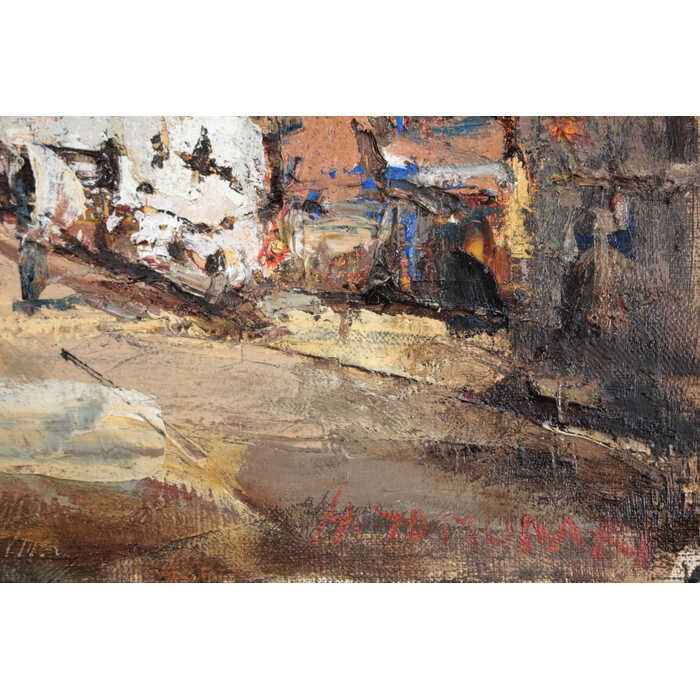 楽天市場】絵画 友成晴雄 油絵・油彩画 『街角 ブルージュ』 建造物 街