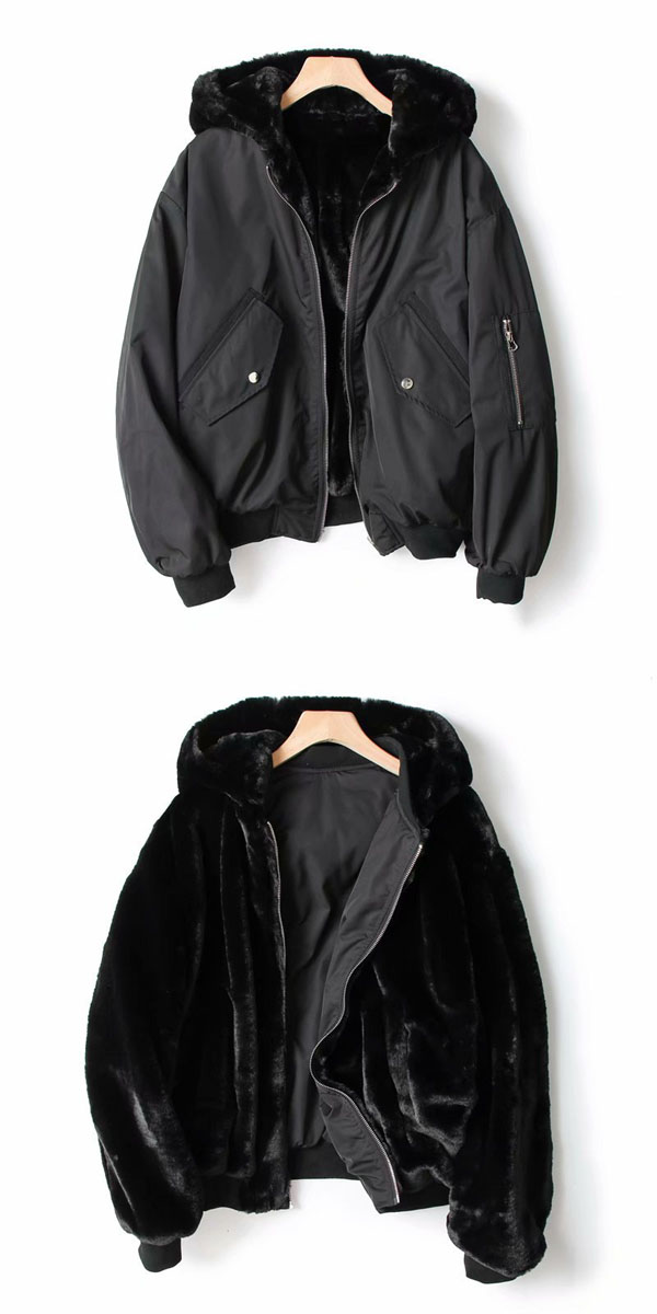 UNDERHUNK / スイッチデザインフェイクファーフライトジャケット