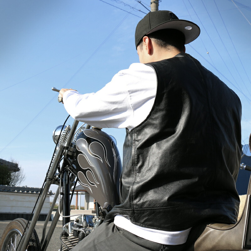 楽天市場】ZONオリジナル バッファロー レザーベスト 本革 バイカー