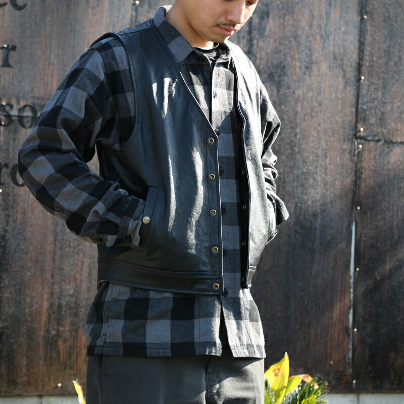 楽天市場】ZONオリジナル バッファロー レザーベスト 本革 バイカー