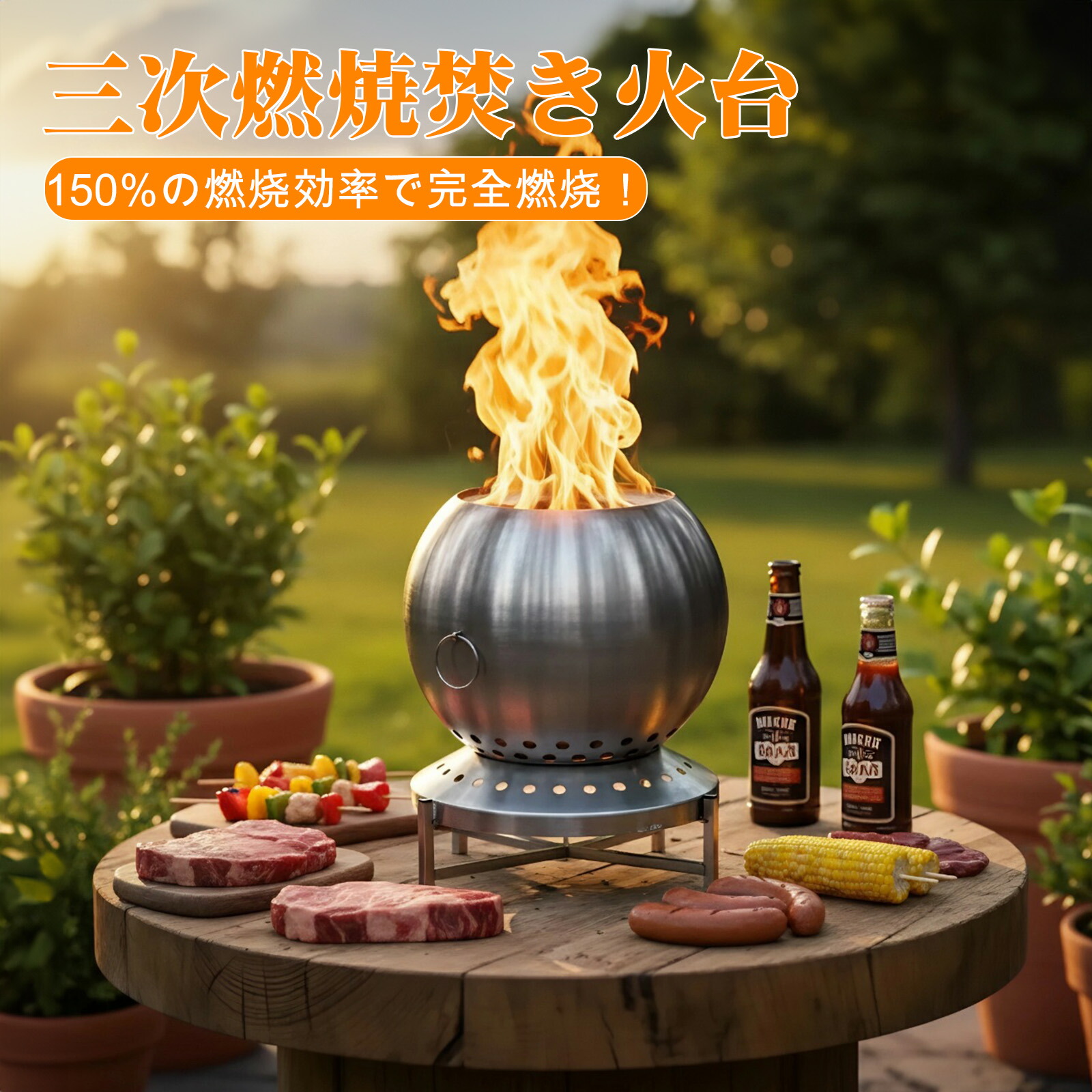 楽天市場】CHANGE MOORE 三次燃焼焚き火台 球形 150%の燃焼効率 ウッド