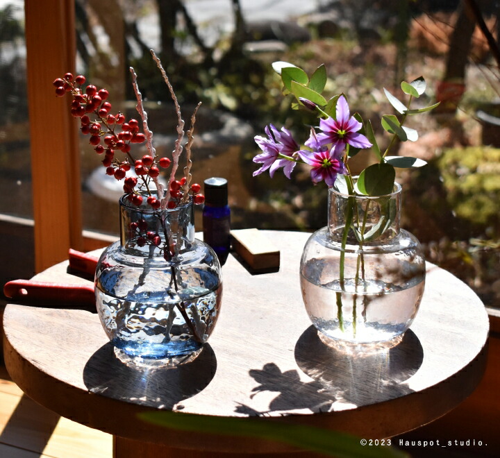 楽天市場】フラワーベース ガラス おしゃれ 青 クリア Mサイズ：約10.2