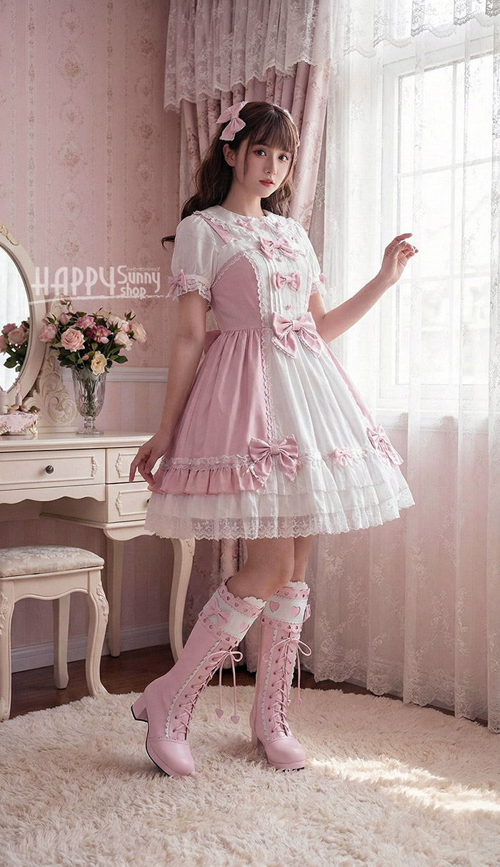 楽天市場】ロリータ靴 ロングブーツ 厚底 編み上げ ニーハイブーツ