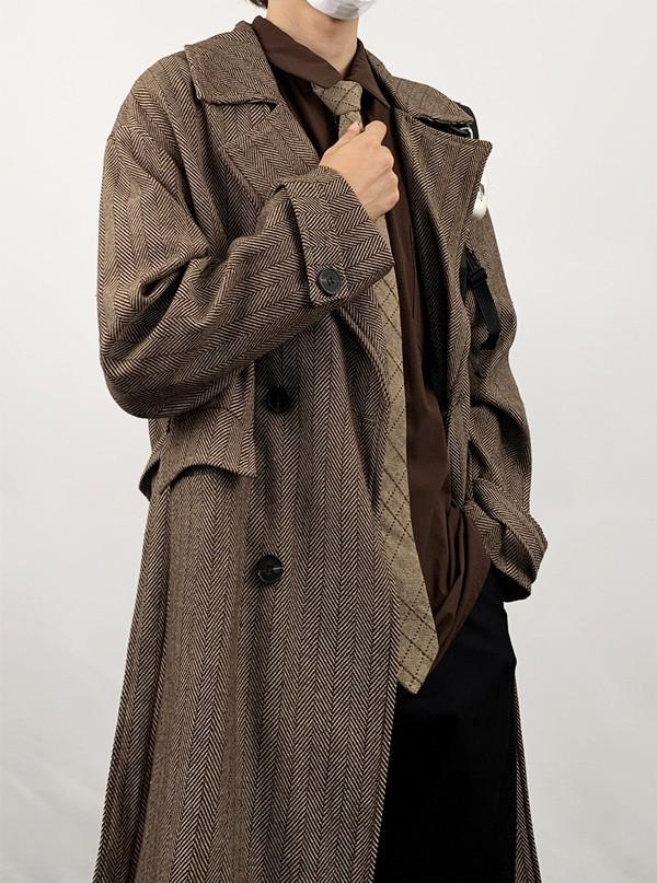 楽天市場】メンズ ロングコート トレンチコート ヘリンボーン柄 ダブル