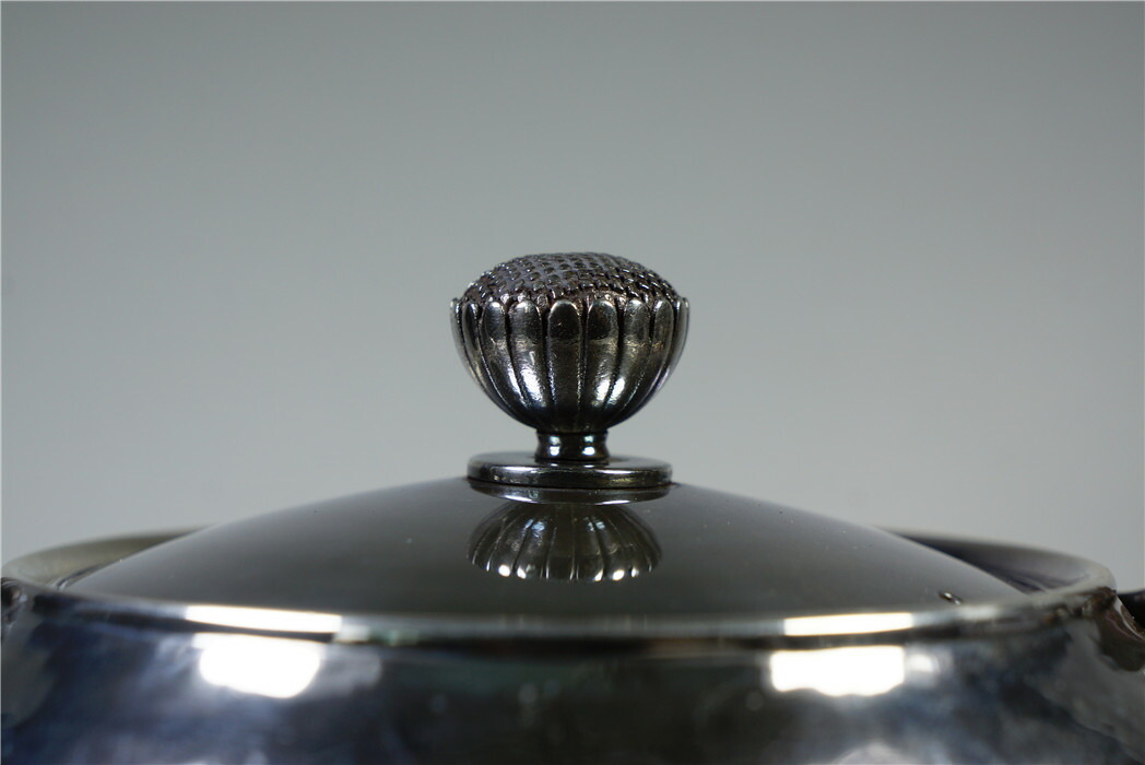 楽天市場】純銀細工 手作り 湯沸 菊摘 鉄取手 銀瓶 純銀保証 やかん 高