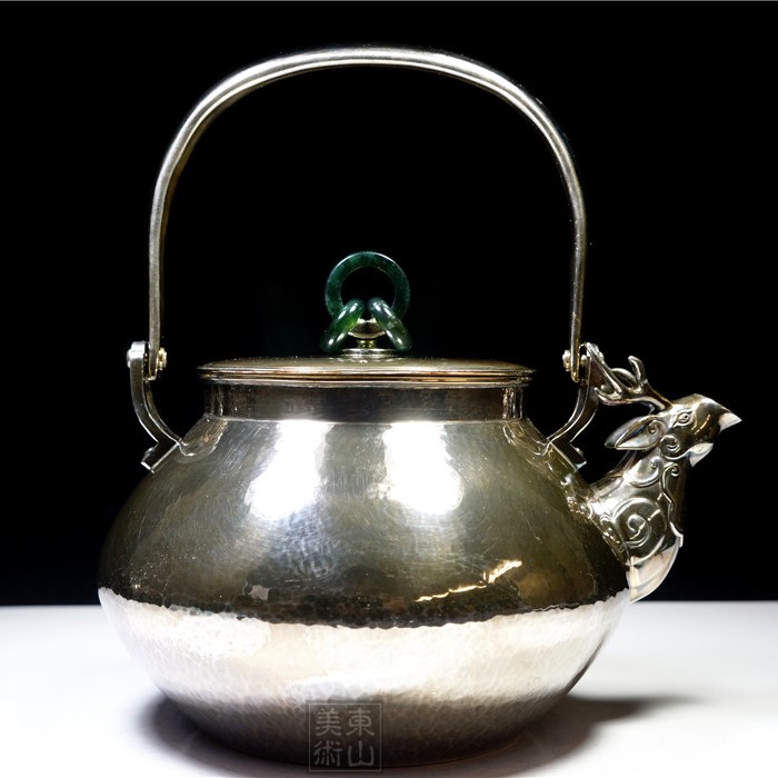 楽天市場】純銀細工 手作り 銀瓶 鹿文高彫注ぎ口 貴石摘み 銀湯沸 純銀