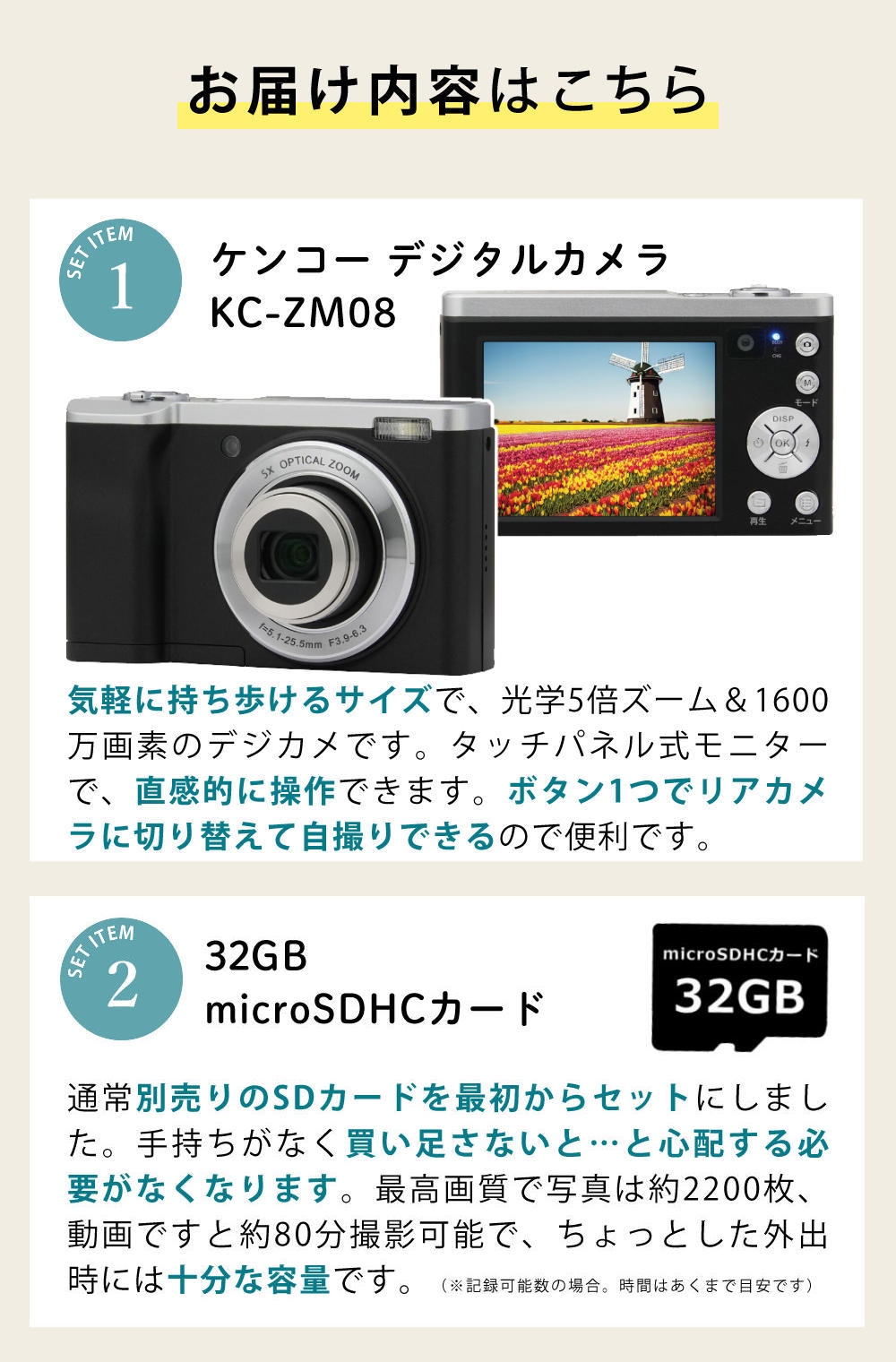 楽天市場】(microSD32GBセット)ケンコー デジタルカメラ KC-ZM08