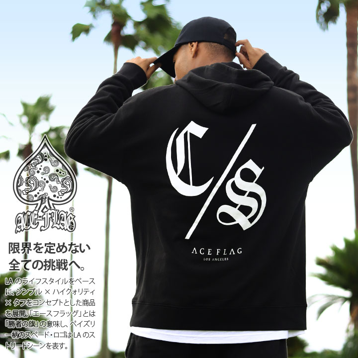 楽天市場】ACE FLAG パーカー 長袖 スウェット 裏パイル メンズ 黒