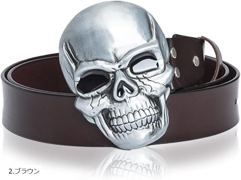 楽天市場】ビッグ スカルバックル レザー ベルト メンズ ドクロ メタル