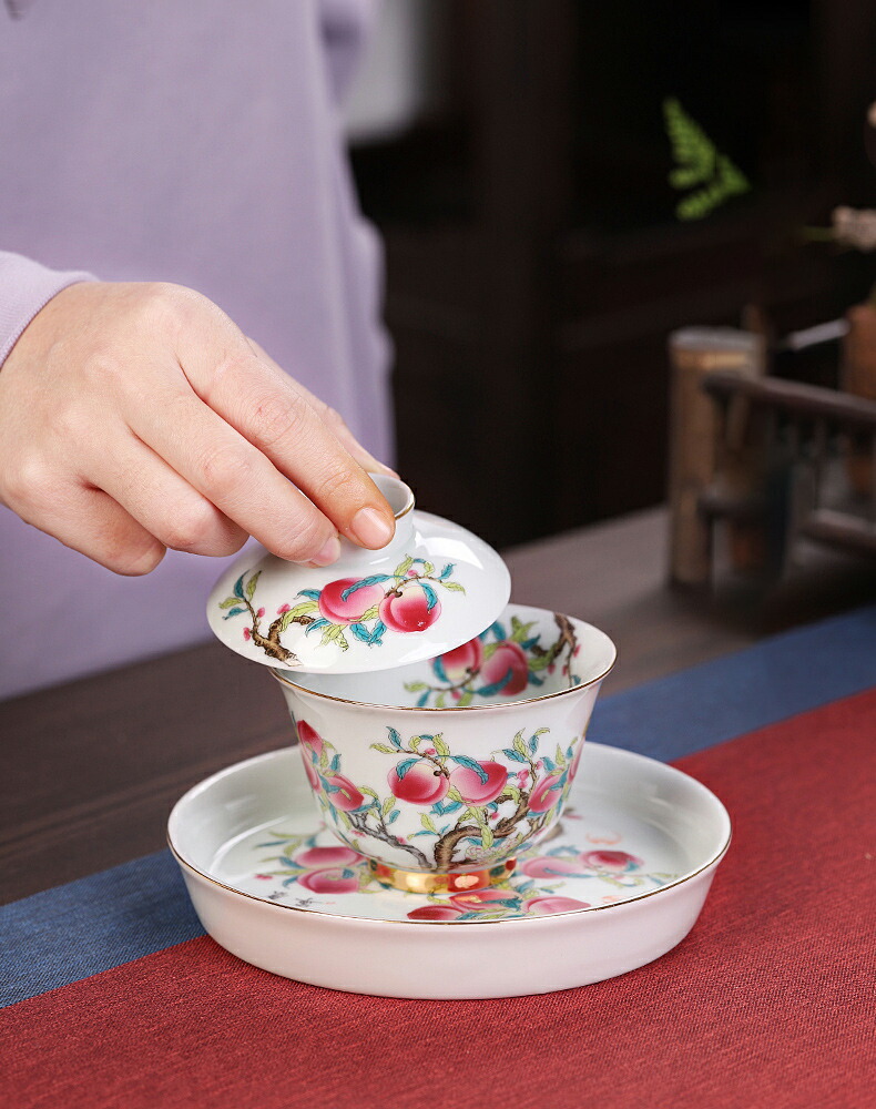 楽天市場】みずみずしい桃の絵柄 九桃 宝瓶 煎茶 茶器 茶碗 蓋物