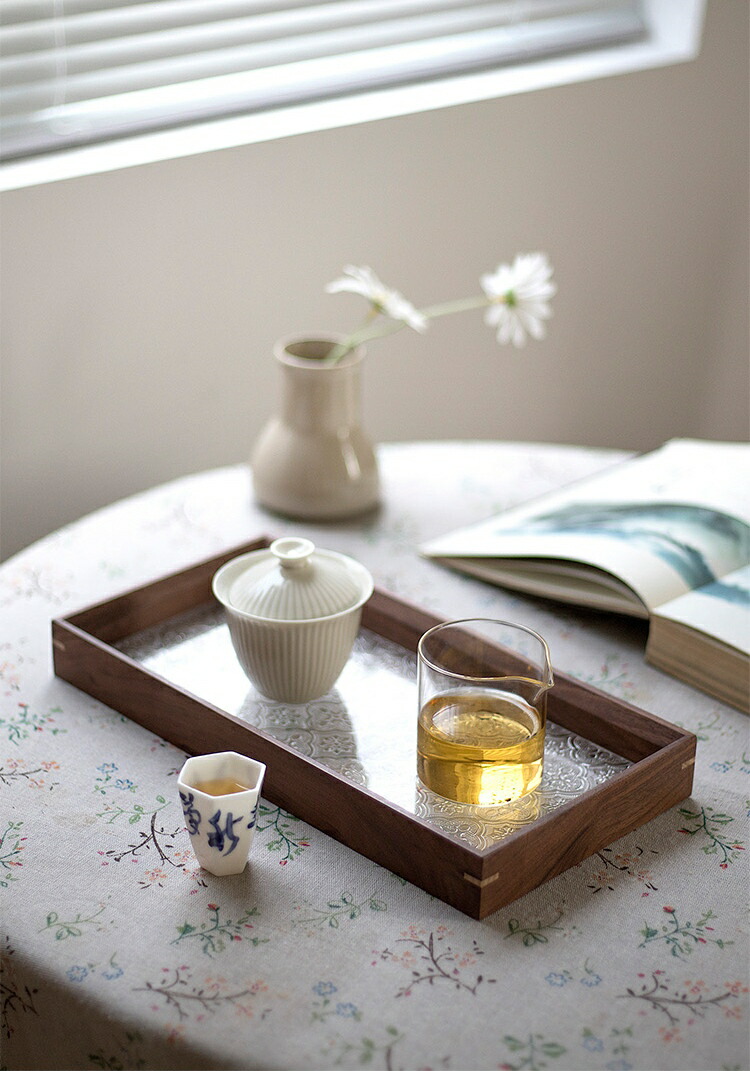 楽天市場】IwaiLoft 銘木 トレー ガラス ティートレー フローラガラス