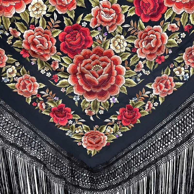 楽天市場】BF-24056 刺繍入りマントン/ブラック×多色【フラメンコ用品