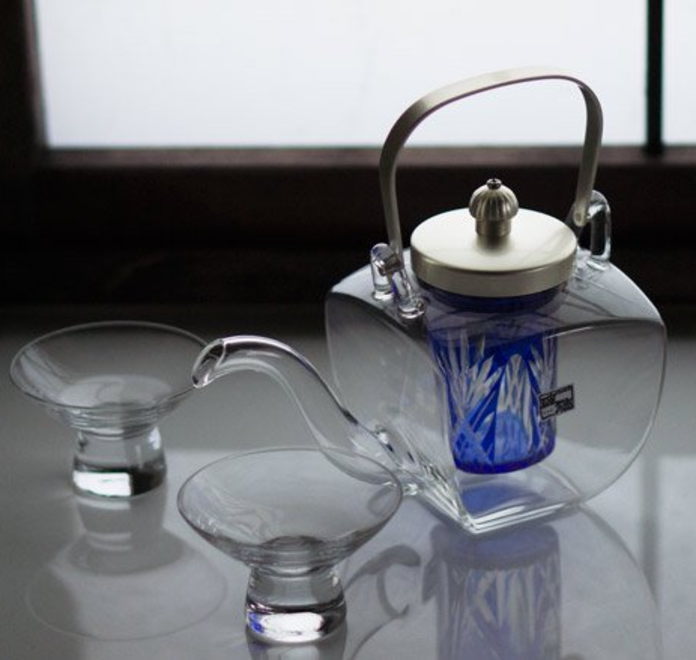 楽天市場】江戸切子 ちろり 青 中子付き 廣田硝子 450ml 酒器 大正