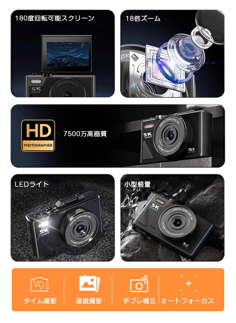 楽天市場】＼7500万画素・5K動画撮影／【進化版18倍ズーム】デジタル