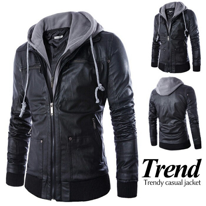 楽天市場】パーカー メンズ レザー パーカー 重ね着風 バイカラー